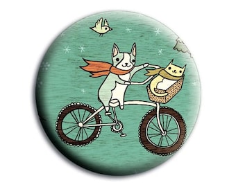 Animal lover gift -- POCKET MIRROR -- Handmade Valentines Gift ideas -- Gifts for girls age 12 -- Cat Dog Bird Bike Bicycle illustration art