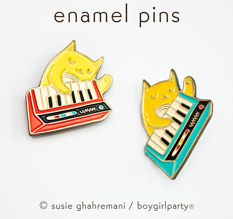 Synthesizer cat LAPEL PIN, enamel pin, mens lapel pins pop culture, synth pin, keyboard pin, soft enamel pin piano pin cat image 4