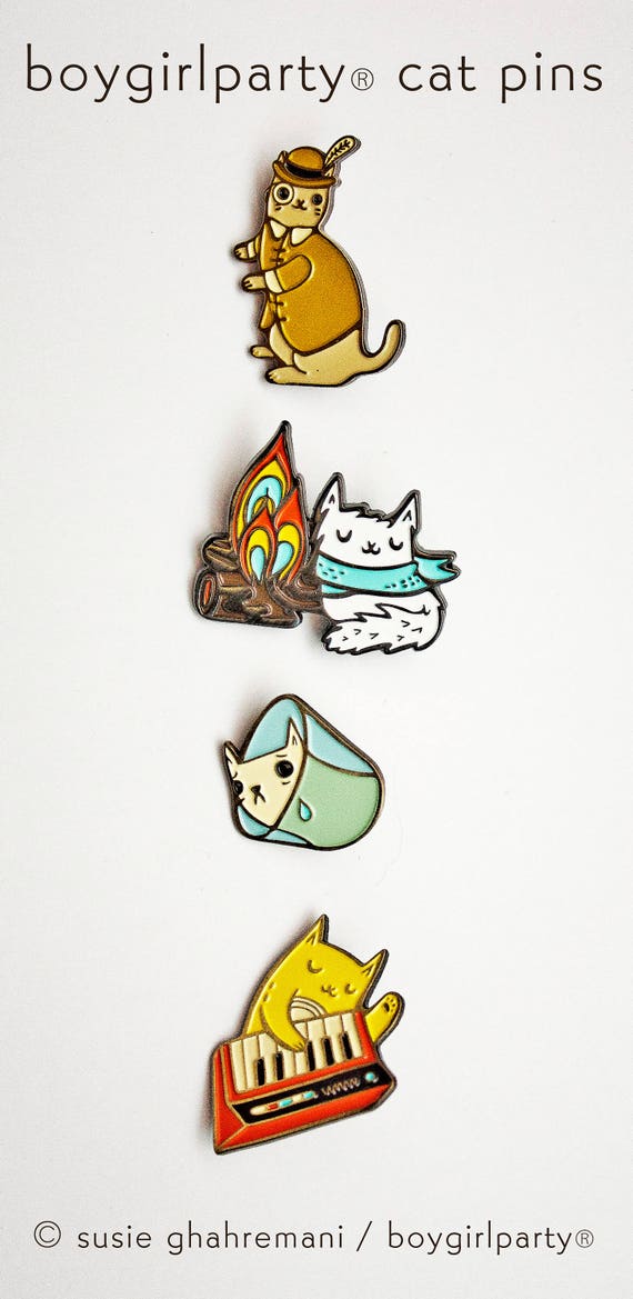 4 Style Cute Cat Soft Button Pins Sad and Cool Meme Pack Printed