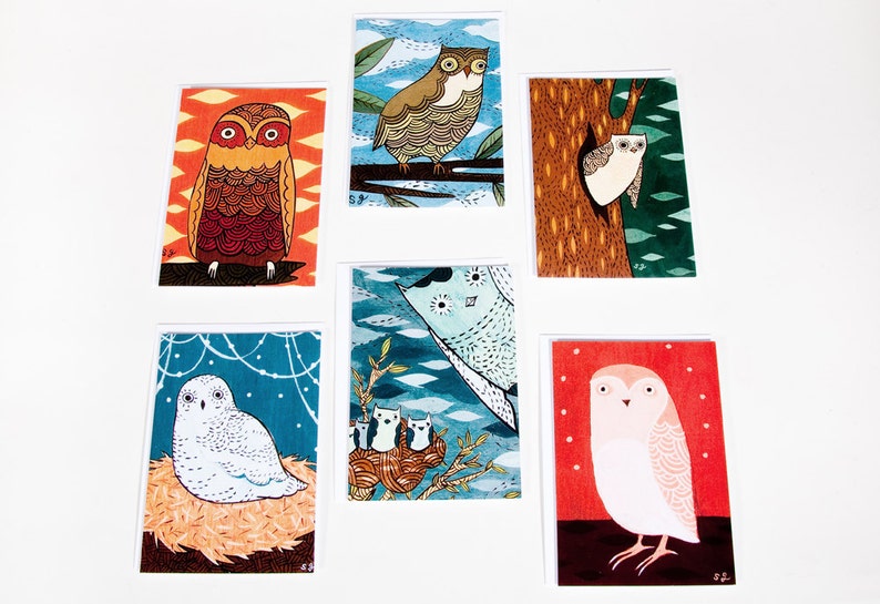 OWL NOTE CARDS set notecards owl illustrations art greeting card blank card set boygirlparty bestseller Best selling items, owl cards image 2