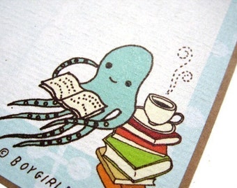 Octopus BOOK LABELS (set of 6 book stickers) - book lover gift - squid library reading bookplates ex libris exlibris "from the library of"