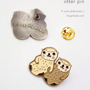 SEA OTTER PIN Otters Holding Hands Enamel Pin Otter Jewelry otter lapel pin otter enamel pin cute otters pin cute pin image 2