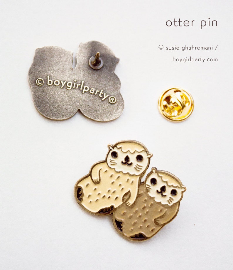 SEA OTTER PIN Otters Holding Hands Enamel Pin Otter Jewelry otter lapel pin otter enamel pin cute otters pin cute pin image 2