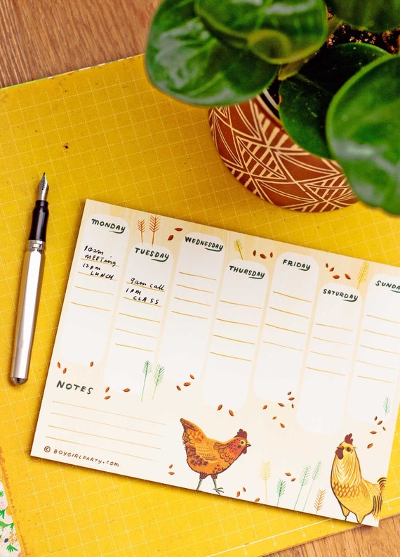 Chicken Weekly Planner Pad undated Planner Notepad office Desk