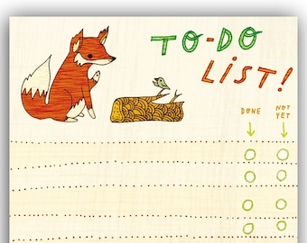 Fox / Bird TO DO LIST Notepad by boygirlparty -- Animal note pad, Eco friendly Office gift, red fox to-do list note pad – todo list