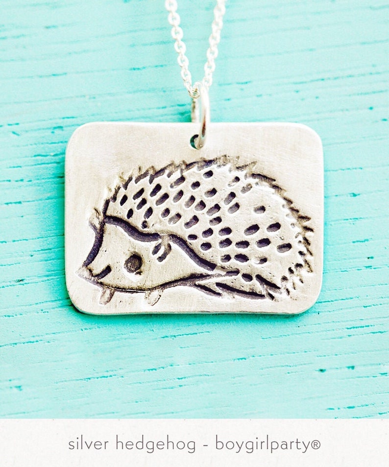 Kawaii jewelry Cute handmade necklace Hedgehog Gifts Cute Drawing Jewelry CottagecoreAesthetic Pendant Sterling Silver Animal image 1