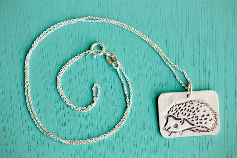 Kawaii jewelry Cute handmade necklace Hedgehog Gifts Cute Drawing Jewelry CottagecoreAesthetic Pendant Sterling Silver Animal image 3