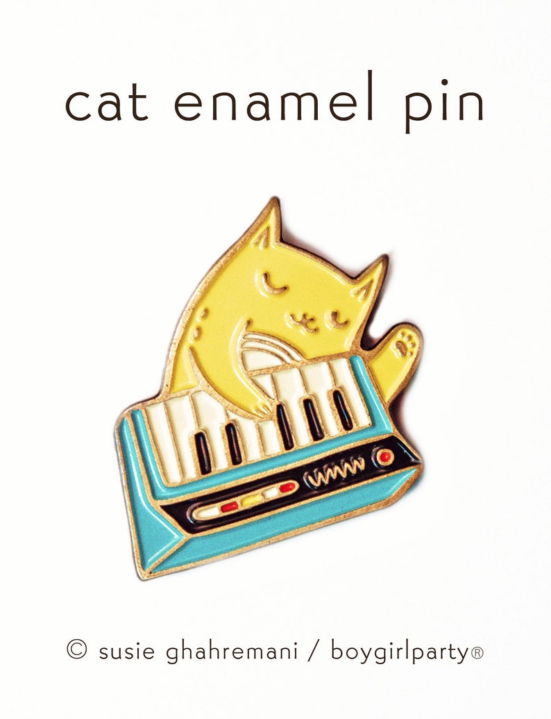 Synthesizer cat LAPEL PIN, enamel pin, mens lapel pins pop culture, synth pin, keyboard pin, soft enamel pin piano pin cat image 1