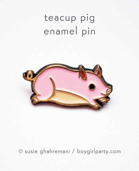Enamel Pin PIG PIN — Teacup Pig Enamel Pin -- Pink Pig Pins / Pig