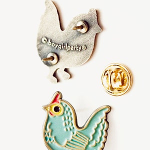 CHICKEN enamel pin chicken pin, backyard chickens, brooch pins, chicken jewelry, backpack pins, blue gift for her, chicken gifts image 3