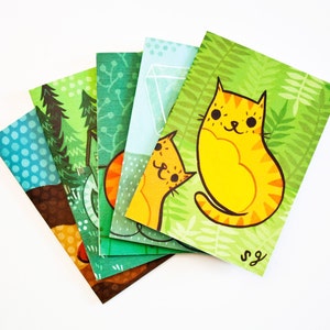 CAT CARD SET -- cat greeting cards set -- cat notecards -- blank notecard set -- cat illustration notecards -- cat art cards