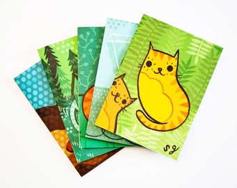 CAT CARD SET -- cat greeting cards set -- cat notecards -- blank notecard set -- cat illustration notecards -- cat art cards