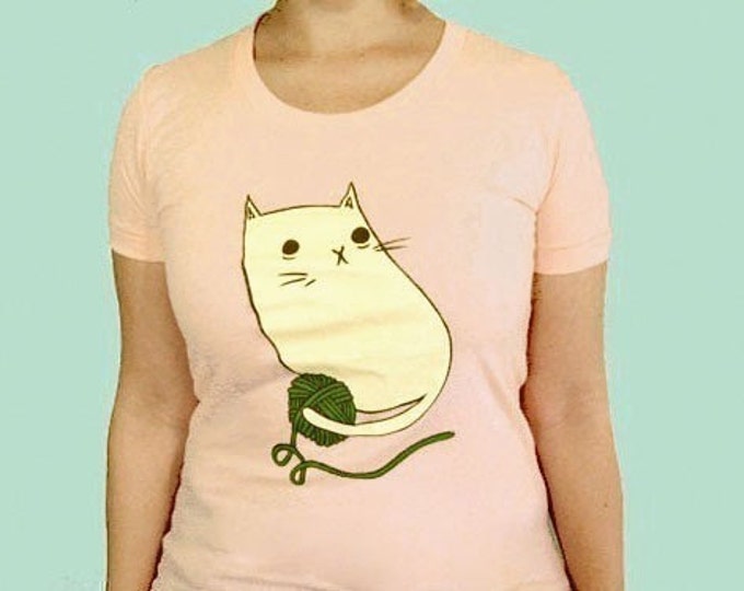 Kawaii CAT SHIRT Cat Tshirt Peach Pink Yarn Cat Womens Tshirt Etsy