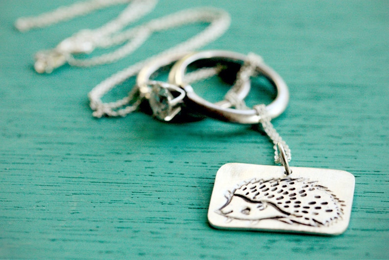 Kawaii jewelry Cute handmade necklace Hedgehog Gifts Cute Drawing Jewelry CottagecoreAesthetic Pendant Sterling Silver Animal image 4