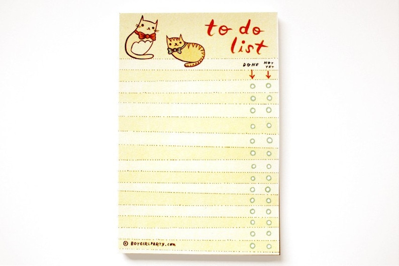 Cat TO DO LIST notepad by boygirlparty, bowtie kitty cat note pad memo list organizer cat stationery office gift image 2