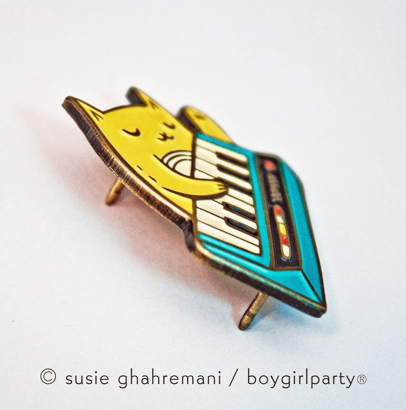 Synthesizer cat LAPEL PIN, enamel pin, mens lapel pins pop culture, synth pin, keyboard pin, soft enamel pin piano pin cat image 3