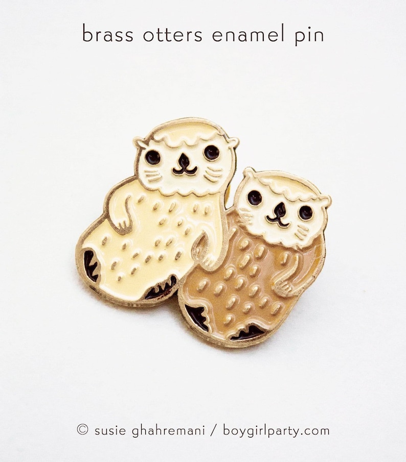 SEA OTTER PIN Otters Holding Hands Enamel Pin Otter Jewelry otter lapel pin otter enamel pin cute otters pin cute pin image 1