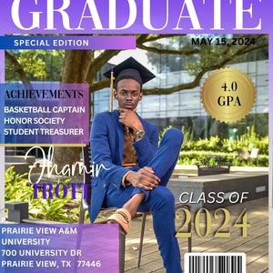 Grad Magazine Cover Template, Magazine Template, Invitation
