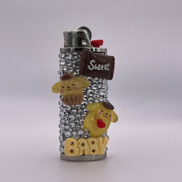 yellow dog lighter case, pompompurin inspired bedazzled lighter case