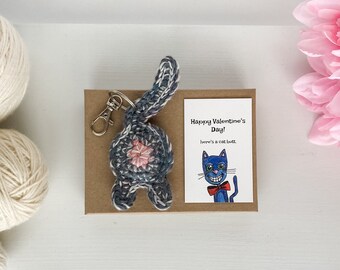 Gray Purple Cat Butt Keychain Funny Valentines Day Gift for Him Cat Lover Gift