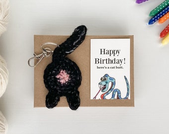 Black Cat Butt Keychain Personalized 21st Birthday Gift for Her with Birthday Card