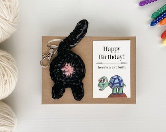 Black Cat Butt Keychain Funny 21st Birthday Gift for Him with Birthday Card