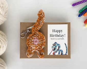 Orange Tabby Cat Butt Keychain Personalized 21st Birthday Gift for Her with Card