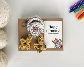 Chicken Butt Keychain Personalized 21st Birthday Gift for Her with Cat Birthday Card