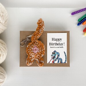 Orange Tabby Cat Butt Keychain Personalized 21st Birthday Gift for Her with Card image 1