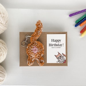 Tabby Cat Butt Keychain Personalized 80th Birthday Gift for Women with Birthday Card afbeelding 1