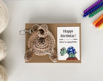 Fawn Pug Butt Keychain Personalized 21st Birthday Gift for Her with Birthday Card