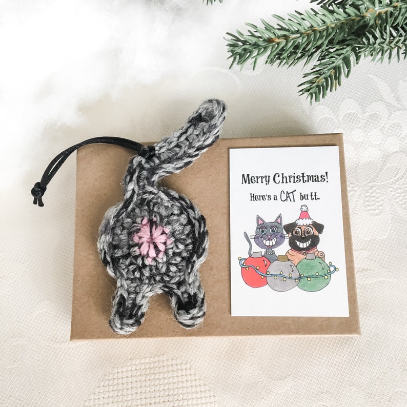 Gray Tabby Cat Butt Christmas Ornament Long Distance Relationship Gift for Boyfriend Bild 2