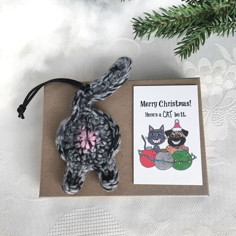 Gray Tabby Cat Butt Christmas Ornament Long Distance Relationship Gift for Boyfriend image 5