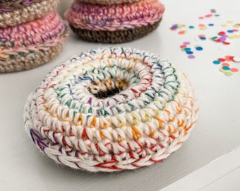 Cat Nip Plush Crochet Donut Cat Toy - Rainbow White Chocolate