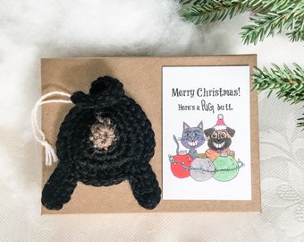 Black Pug Butt Christmas Ornament Secret Santa Gift for Women
