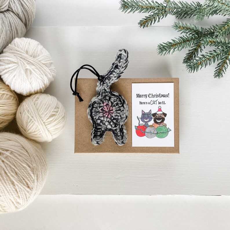 Gray Tabby Cat Butt Christmas Ornament Long Distance Relationship Gift for Boyfriend image 1