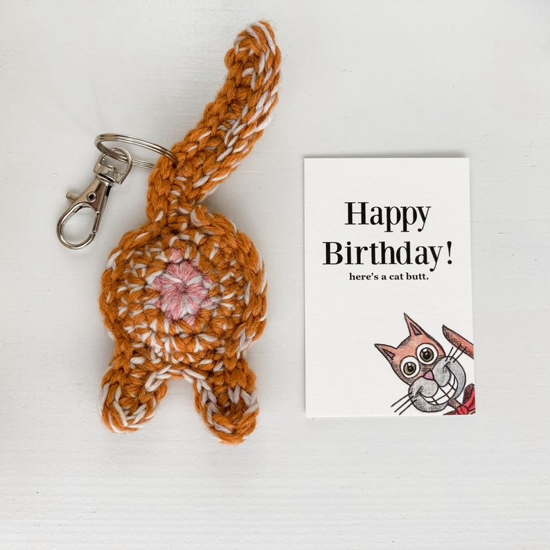 Tabby Cat Butt Keychain Personalized 80th Birthday Gift for Women with Birthday Card afbeelding 2