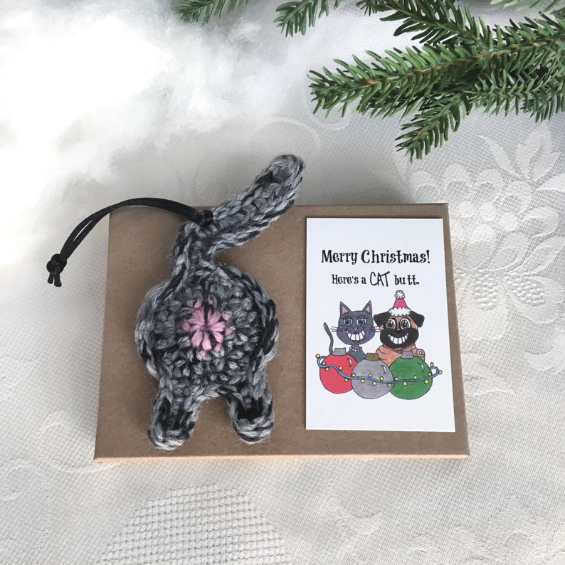 Gray Tabby Cat Butt Christmas Ornament Long Distance Relationship Gift for Boyfriend image 3