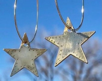 Boulder Flagstaff Star Hoop Earrings / Great Christmas/ Hannukah Gift Idea / Colorado / Hand Stamped Gold Celestial Jewelry