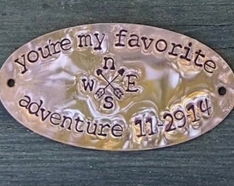 Custom Walking/ Hike Stick Medallion/ Personalize Hand Stamped - Name, Park Date/ Hiking Anniversary Gift/ Hike Memory Staff Badge Trek Cane