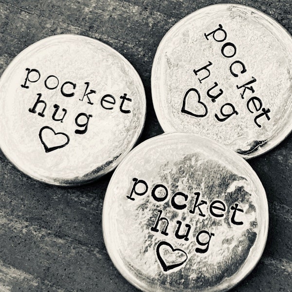 Pocket Hug Token - Pewter Personalized Coin / I Love You Reminder Stone, Love Charm, Miss /Thinking/Thank You Gift Idea, Angel Medallion