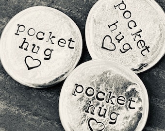 Pocket Hug Token - Pewter Personalized Coin / I Love You Reminder Stone, Love Charm, Miss /Thinking/Thank You Gift Idea, Angel Medallion