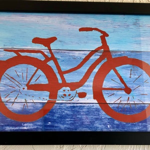 Coastal Decor Red Beach Cruiser Bike Giclee Art Print Sweet Bicycle Cottage House Warming Gift Bright Seaside, Summer Wall Art image 5