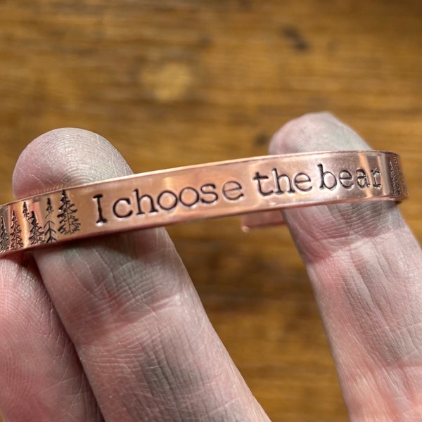 I Choose Bear Copper Cuff Bracelet- Women’s Rights Jewelry -  Feminist Hand Stamped Adjustable Stacking Bangle