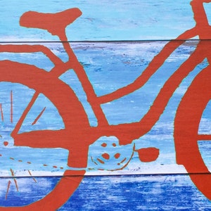 Coastal Decor Red Beach Cruiser Bike Giclee Art Print Sweet Bicycle Cottage House Warming Gift Bright Seaside, Summer Wall Art image 2