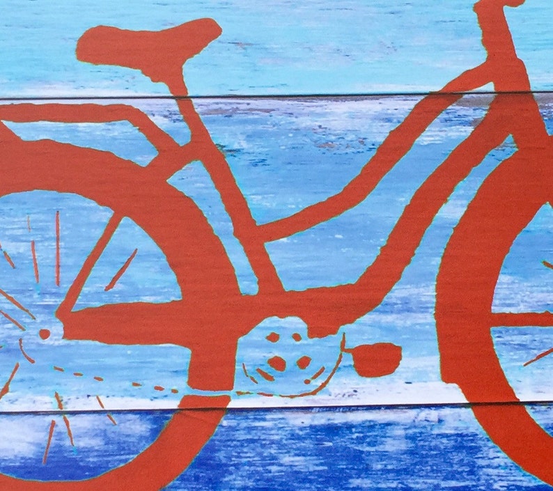 Coastal Decor Red Beach Cruiser Bike Giclee Art Print Sweet Bicycle Cottage House Warming Gift Bright Seaside, Summer Wall Art image 2