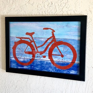 Coastal Decor Red Beach Cruiser Bike Giclee Art Print Sweet Bicycle Cottage House Warming Gift Bright Seaside, Summer Wall Art image 7