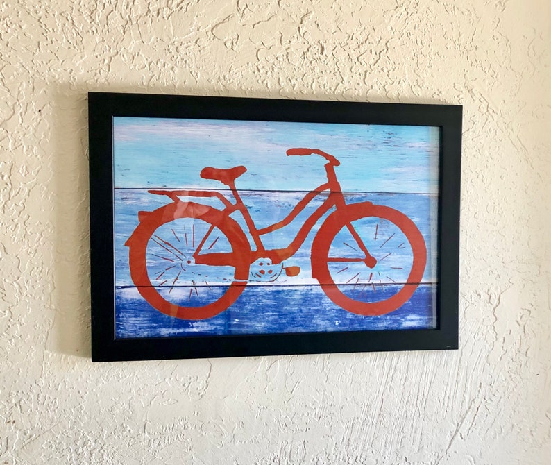 Coastal Decor Red Beach Cruiser Bike Giclee Art Print Sweet Bicycle Cottage House Warming Gift Bright Seaside, Summer Wall Art image 4