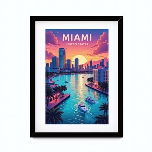 Arte mural imprimible, Impresión de arte digital, Póster de Miami, Arte de pared de Miami, Cartel de viaje Miami, Regalo de Miami