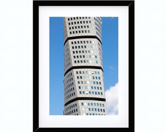 Photographie du Turning Torso Malmö, architecture scandinave moderne, art mural numérique à imprimer, photographie de Malmö